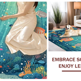 Ultra Soft Area Rug, Non Slip, Stain Resistant, Washable Area Rugs for Living Room, Bedroom, Fun Ocean World Rug for Kids with Marine Life and Learning Shapes(Blue)