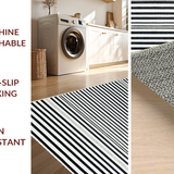 Ultra Soft Area Rug, Non Slip, Stain Resistant, Washable Area Rugs for Living Room, Bedroom, Sleek Linear Contrast Rug Showcasing Sharp Black And White Stripe Motif(Black)