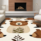Ultra Soft Area Rug, Non Slip, Stain Resistant, Washable Area Rugs for Living Room, Bedroom, Soft Earth Tone Bear Motif(Brown)