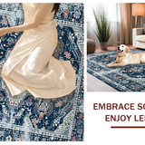 Ultra Soft Area Rug, Non Slip, Stain Resistant, Washable Area Rugs for Living Room, Bedroom, Serene Monochrome Medallion Theme(Blue)