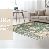 Ultra Soft Area Rug, Non Slip, Stain Resistant, Washable Area Rugs for Living Room, Bedroom, Timeless Ornate Tiled Aesthetic(Green)
