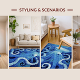 Ultra Soft Area Rug, Non Slip, Stain Resistant, Washable Area Rugs for Living Room, Bedroom, Oceanic Marine Life with 3D Octopus and Nautical Fish School in Blue(Blue)
