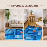 Ultra Soft Area Rug, Non Slip, Stain Resistant, Washable Area Rugs for Living Room, Bedroom, Rustic Textured Symmetrical Design(Blue)