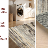 Ultra Soft Area Rug, Non Slip, Stain Resistant, Washable Area Rugs for Living Room, Bedroom, Sleek Neutral Hued Stripe Arrangement(Gray)