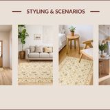 Ultra Soft Area Rug, Non Slip, Stain Resistant, Washable Area Rugs for Living Room, Bedroom, Elegant Vintage Botanical Arrangement(Beige)