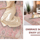 Ultra Soft Area Rug, Non Slip, Stain Resistant, Washable Area Rugs for Living Room, Bedroom, Vintage Floral Boho Elegance(Pink)