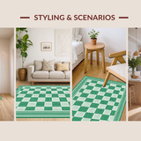 Ultra Soft Area Rug, Non Slip, Stain Resistant, Washable Area Rugs for Living Room, Bedroom, Rustic Modernist Checkered Appeal(Green)