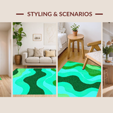 Ultra Soft Area Rug, Non Slip, Stain Resistant, Washable Area Rugs for Living Room, Bedroom, Chic Abstract Color Fusion(Green)