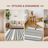 Ultra Soft Area Rug, Non Slip, Stain Resistant, Washable Area Rugs for Living Room, Bedroom, Industrial Stripe Rug with Minimalist Dash Sequence and Modern Linear Motif(Black)