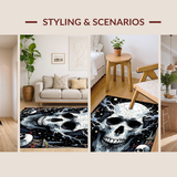 Ultra Soft Area Rug, Non Slip, Stain Resistant, Washable Area Rugs for Living Room, Bedroom, Gothic Unique Skull Artwork(White)