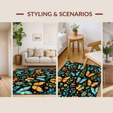 Ultra Soft Area Rug, Non Slip, Stain Resistant, Washable Area Rugs for Living Room, Bedroom, Rustic Garden Vibe with Butterflies(Blue)