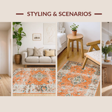Ultra Soft Area Rug, Non Slip, Stain Resistant, Washable Area Rugs for Living Room, Bedroom, Vibrant Boho-Inspired Linear Design(Orange)