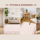 Ultra Soft Area Rug, Non Slip, Stain Resistant, Washable Area Rugs for Living Room, Bedroom, Elegant Blush Pink Low Pile Rug with Mauve Floral and Geometric Fusion(Pink)