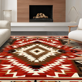 Ultra Soft Area Rug, Non Slip, Stain Resistant, Washable Area Rugs for Living Room, Bedroom, Southwest Inspired Geometric Elegance(Red)