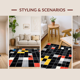 Ultra Soft Area Rug, Non Slip, Stain Resistant, Washable Area Rugs for Living Room, Bedroom, Playful Monochrome Geometric Design(Black)