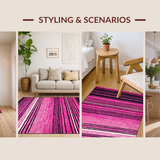 Ultra Soft Area Rug, Non Slip, Stain Resistant, Washable Area Rugs for Living Room, Bedroom, Bold Striped Beach Aesthetic Piece(Pink)
