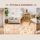 Ultra Soft Area Rug, Non Slip, Stain Resistant, Washable Area Rugs for Living Room, Bedroom, Rustic Warm Floral Aesthetic(Ivory)