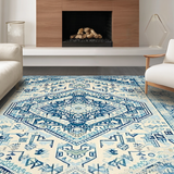 Ultra Soft Area Rug, Non Slip, Stain Resistant, Washable Area Rugs for Living Room, Bedroom, Rustic Light Blue Tiled Arrangement(Blue)