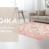 Ultra Soft Area Rug, Non Slip, Stain Resistant, Washable Area Rugs for Living Room, Bedroom, Elegant Vintage Rose Pattern(Pink)