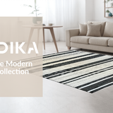 Ultra Soft Area Rug, Non Slip, Stain Resistant, Washable Area Rugs for Living Room, Bedroom, Rustic Cream and Black Linear Motif(Black)
