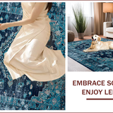 Ultra Soft Area Rug, Non Slip, Stain Resistant, Washable Area Rugs for Living Room, Bedroom, Sophisticated Coastal Abstract Motif(Blue)