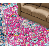 Ultra Soft Area Rug, Non Slip, Stain Resistant, Washable Area Rugs for Living Room, Bedroom, Vintage Textured Geometric Tapestry(Pink)