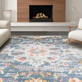 Ultra Soft Area Rug, Non Slip, Stain Resistant, Washable Area Rugs for Living Room, Bedroom, Elegant Earthy Palette Floral Style(Gray)