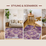 Ultra Soft Area Rug, Non Slip, Stain Resistant, Washable Area Rugs for Living Room, Bedroom, Transitional Luxe Patterned Charm(Purple)