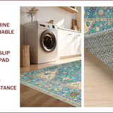 Ultra Soft Area Rug, Non Slip, Stain Resistant, Washable Area Rugs for Living Room, Bedroom, Chic Traditional Oushak Motif(Blue)