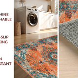 Ultra Soft Area Rug, Non Slip, Stain Resistant, Washable Area Rugs for Living Room, Bedroom, Cozy Teal Orange Trellis Composition(Orange)