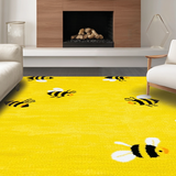 Ultra Soft Area Rug, Non Slip, Stain Resistant, Washable Area Rugs for Living Room, Bedroom, Whimsical Floral Bee Design(Yellow)