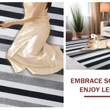 Ultra Soft Area Rug, Non Slip, Stain Resistant, Washable Area Rugs for Living Room, Bedroom, Monochrome Harmony Geometric Striped Carpet Washable Reversible Decor(Black)