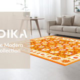 Ultra Soft Area Rug, Non Slip, Stain Resistant, Washable Area Rugs for Living Room, Bedroom, Cheerful Modern Botanical Design(Orange)