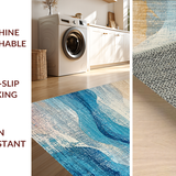 Ultra Soft Area Rug, Non Slip, Stain Resistant, Washable Area Rugs for Living Room, Bedroom, Trendy Distressed Ombre Rug Featuring a Blue to Beige Color Palette(Blue)