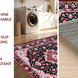 Ultra Soft Area Rug, Non Slip, Stain Resistant, Washable Area Rugs for Living Room, Bedroom, Rustic Low Pile Geometric Motif(Black)