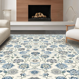 Ultra Soft Area Rug, Non Slip, Stain Resistant, Washable Area Rugs for Living Room, Bedroom, Chic Transitional Garden Elements(Ivory)