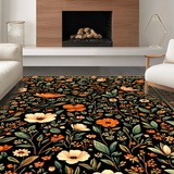 Ultra Soft Area Rug, Non Slip, Stain Resistant, Washable Area Rugs for Living Room, Bedroom, Whimsical Butterfly and Flower Theme(Black)