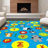 Ultra Soft Area Rug, Non Slip, Stain Resistant, Washable Area Rugs for Living Room, Bedroom, Cheerful Blue Animal Alphabet Art(White)