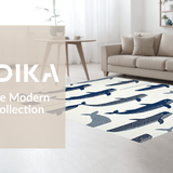 Ultra Soft Area Rug, Non Slip, Stain Resistant, Washable Area Rugs for Living Room, Bedroom, Coastal Grey Whale Artistry(White)