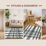 Ultra Soft Area Rug, Non Slip, Stain Resistant, Washable Area Rugs for Living Room, Bedroom, Entryway Accent Rug: Graphic Stripe Woven Floor Covering(Black)
