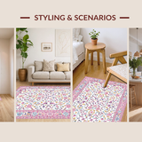 Ultra Soft Area Rug, Non Slip, Stain Resistant, Washable Area Rugs for Living Room, Bedroom, Timeless Classic Floral Elements(White)