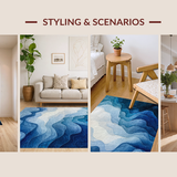 Ultra Soft Area Rug, Non Slip, Stain Resistant, Washable Area Rugs for Living Room, Bedroom, Gradient Spectrum, Blue White Swirls, Art Deco(Blue)