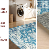 Ultra Soft Area Rug, Non Slip, Stain Resistant, Washable Area Rugs for Living Room, Bedroom, Chic Distressed Teal Geometric Motif(Blue)