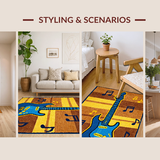 Ultra Soft Area Rug, Non Slip, Stain Resistant, Washable Area Rugs for Living Room, Bedroom, Eclectic Vintage Guitar Motif(Brown)