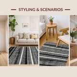 Ultra Soft Area Rug, Non Slip, Stain Resistant, Washable Area Rugs for Living Room, Bedroom, KaHouen Bold Stripe Pattern Rug Accent Carpet for Porch and Patio(Black)