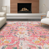 Ultra Soft Area Rug, Non Slip, Stain Resistant, Washable Area Rugs for Living Room, Bedroom, Trendy Boho Pastel Patterned Tapestry(Pink)