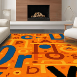 Ultra Soft Area Rug, Non Slip, Stain Resistant, Washable Area Rugs for Living Room, Bedroom, Vibrant Radial Alphabetic Inspiration(Orange)