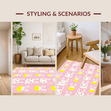 Ultra Soft Area Rug, Non Slip, Stain Resistant, Washable Area Rugs for Living Room, Bedroom, Charming Pastel Bunny Motif(Pink)
