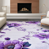Ultra Soft Area Rug, Non Slip, Stain Resistant, Washable Area Rugs for Living Room, Bedroom, Feminine Round Floral Charm(Purple)