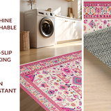 Ultra Soft Area Rug, Non Slip, Stain Resistant, Washable Area Rugs for Living Room, Bedroom, Soft Ivory Tiled Textures(Pink)